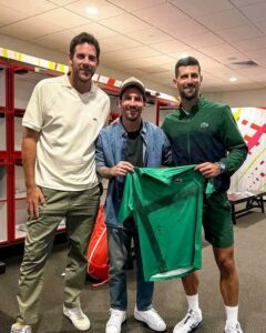Del Pltro, Messi and Djokovic after his semi final victory 