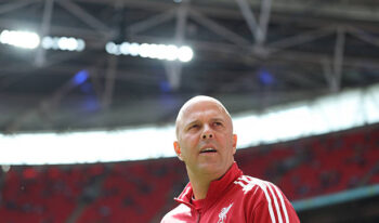 LONDON, ENGLAND – AUGUST 10: Arne Slot, manager of Liverpool looks on during the 2025 FA Community Shield match between Crystal Palace and Liverpool at Wembley Stadium on August 10, 2025 in London, England. (Photo by Michael Regan – The FA/The FA via Getty Images)